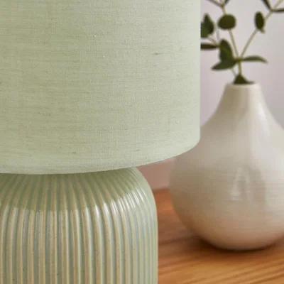 Dunelm Hebe Ribbed Ceramic Table Lamp Sage (Green)