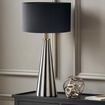 Dunelm Alejo Stripe Conical Resin Table Lamp with 35cm Harry Cylinder Drum Shade Black and white