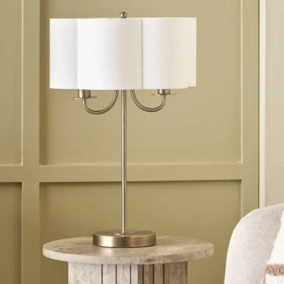 Dunelm Pacific Lifestyle Seraphine Matt Metal and White Faux Silk Scallop Shaded Table Lamp