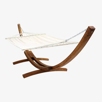 Dunelm Extra Large Wooden Hammock With Arc Stand Cream Canvas