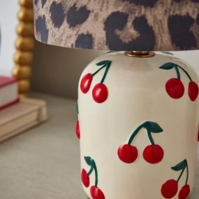 Dunelm Cherry and Leopard Table Lamp