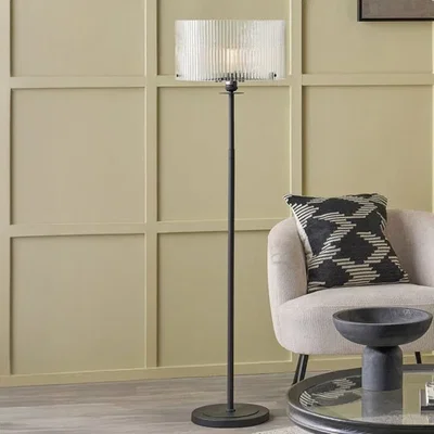 Dunelm Pacific Lifestyle Clara Ribbed Glass Metal Round Floor Lamp