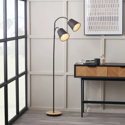 Dunelm Pacific Lifestyle Juna Metal and Wood Two Head Floor Lamp