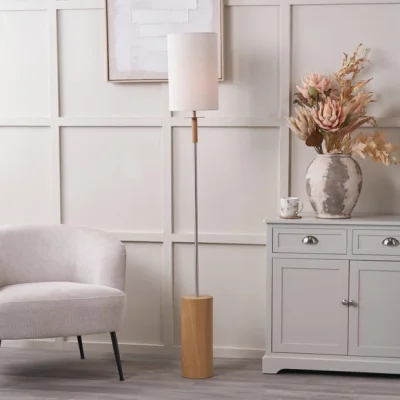 Dunelm Pacific Lifestyle Bonham Wood Veneer and Metal Floor Lamp