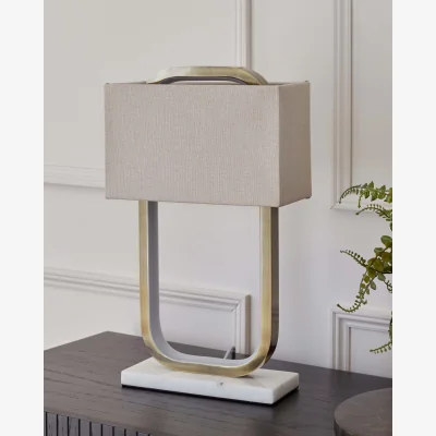 Danetti Sanza Brushed Brass Table Lamp with Natural Linen Shade