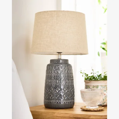 Dibor Grey Ceramic Embossed Table Lamp