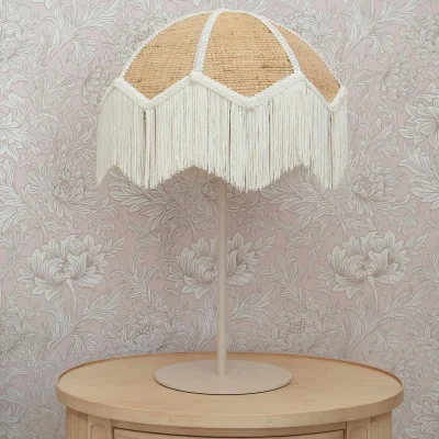 French Bedroom Fringed Rattan Shade in Natural