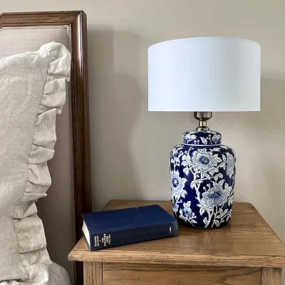 French Bedroom Fleur Blue Ceramic Table Lamp