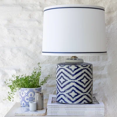 French Bedroom Ikat Blue Ceramic Lamp