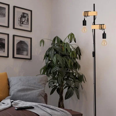 Habitat EGLO Townshend Statement Floor Lamp - Black & Oak