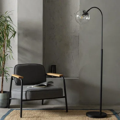 Habitat Habitat Coleman Glass Shade Metal Floor Lamp - Matte Black