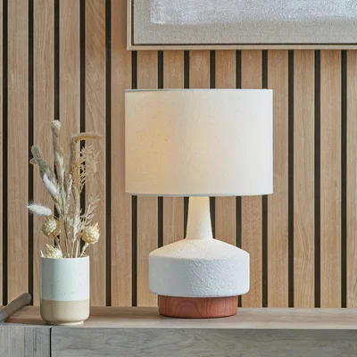 Habitat Pacific Elio Ceramic Wood Effect Table Lamp - White