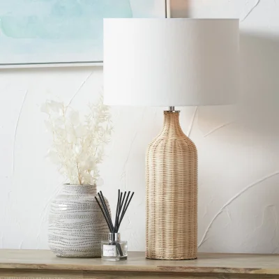 Habitat Pacific Anika Rattan Bottle Table Lamp - Natural & White