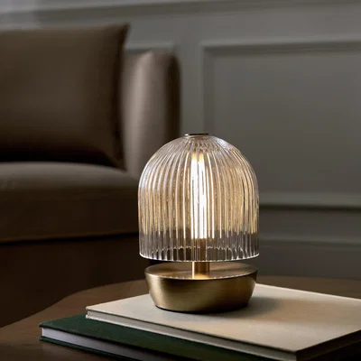 Habitat Habitat Ribbed Glass Portable Table Lamp - Brushed Brass