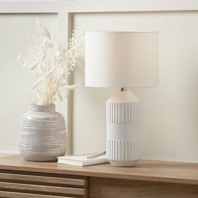 Habitat Pacific Meribel Ceramic Geo Textured Tall Table Lamp - White