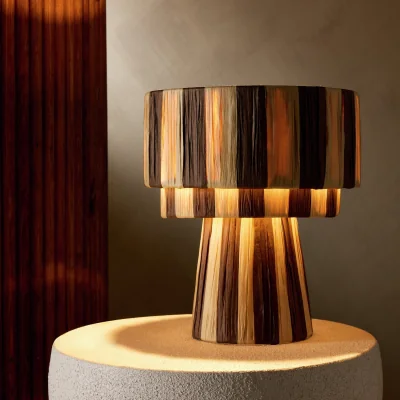 Habitat Habitat Salto Rafia Stripe 3 Tier Table Lamp - Brown