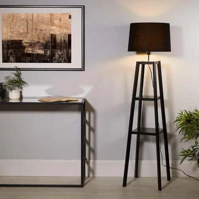 Homebase Wooden Plant Stand Floor Lamp - Black