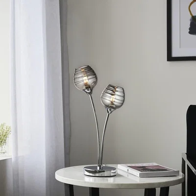 Homebase Marple Table Lamp - Chrome & Smoke