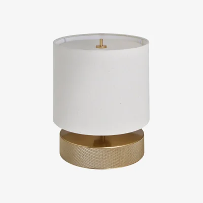 Industville Knurled Round Table Lamp - Brass - Drum - Natural Cotton