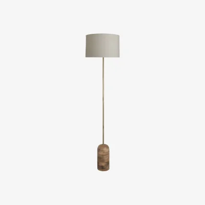 Industville Maribo Wooden Cone Floor Lamp - Natural & Brass