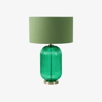 John Lewis Pacific Varese Ribbed Glass Base Table Lamp, Green