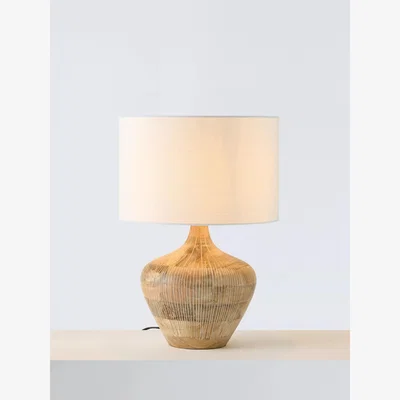 John Lewis John Lewis Manaia Hand Etched Mango Wood Table Lamp, White Wash