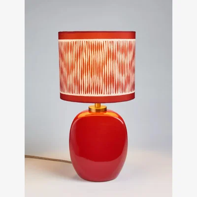 John Lewis John Lewis X Collagerie Ikat Stripe Print Small Faceted Ceramic Table Lamp, Red