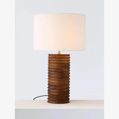 John Lewis John Lewis Mango Wood Rigged Cylinder Table Lamp