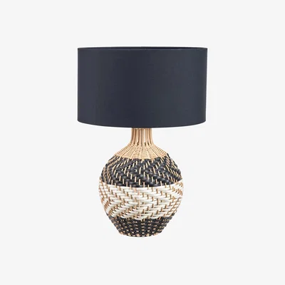 John Lewis Pacific Rowan Woven Rattan Striped Table Lamp, Black