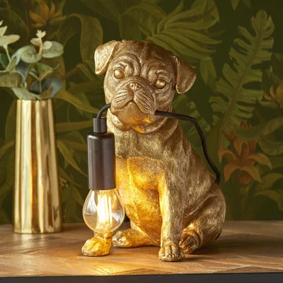 Knees Pug Puppy Table Lamp - Vintage Gold