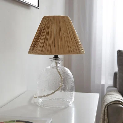 Knees Lyra Glass Table Lamp - Natural Raffia