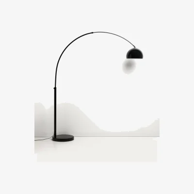 Kave Home Madali floor lamp in steel with glossy black finish and black marble with adaptor UK