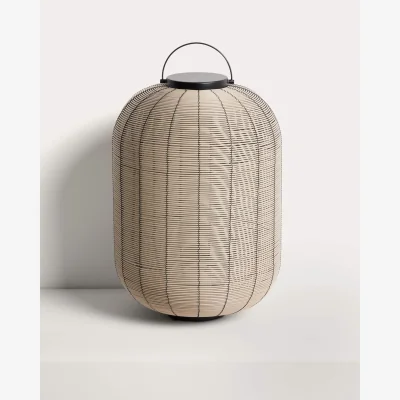 Kave Home Saranella portable LED table lamp in light grey synthetic rattan