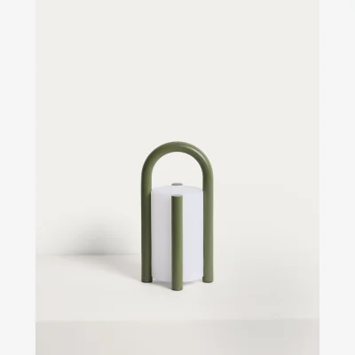 Kave Home Leros small portable table lamp in green polyethylene and steel