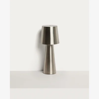Kave Home Arenys large table lamp in metal with a shiny silver finish