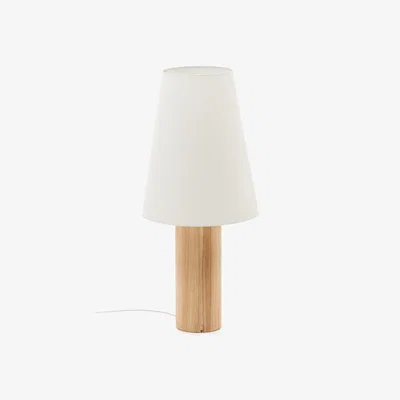 Kave Home Marga floor lamp in solid wood with natural finish UK adapter