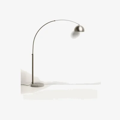 Kave Home Madali floor lamp in steel with brushed silver finish and white marble with UK adaptor