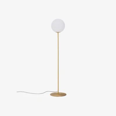 Kave Home Brisia metal floor lamp with brushed brass finish and 1 frosted glass ball Ø30cm
