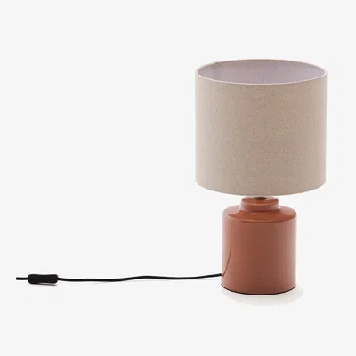 Kave Home Daeli ceramic table lamp with orange finish and beige cotton
