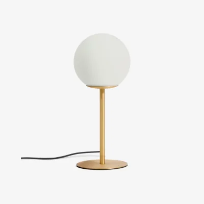 Kave Home Brisia metal table lamp with brushed brass finish and 1 frosted glass ball Ø15cm