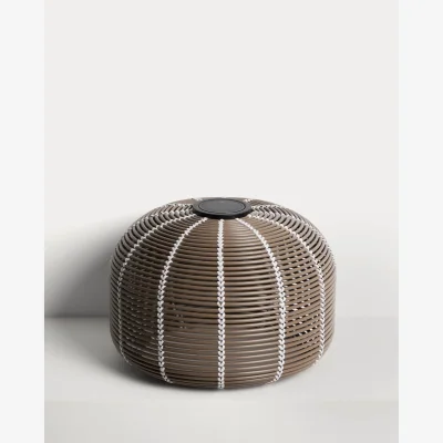 Kave Home Garoina outdoor solar LED table lamp in taupe synthetic rattan Ø50cm
