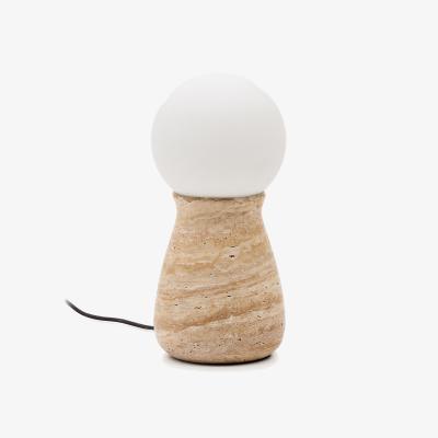Kave Home Okeni table lamp made of travertine and glass