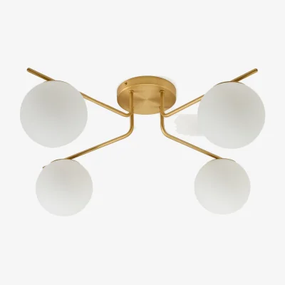 Kave Home Brisia metal ceiling lamp with brushed brass finish and 4 frosted glass balls Ø15cm