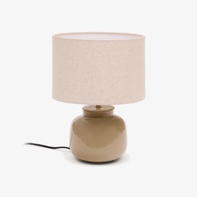 Kave Home Tay green ceramic and beige linen table lamp