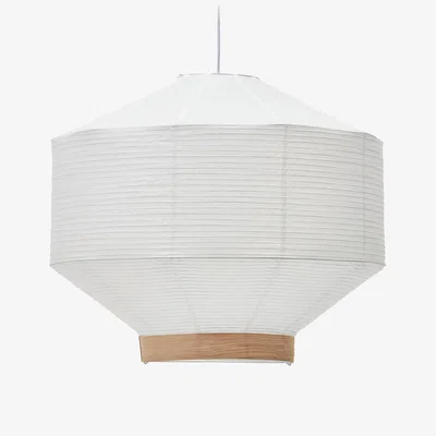Kave Home Hila ceiling lamp screen in white paper with natural wood veneer Ø 80 cm