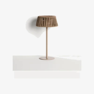 Kave Home Aldet outdoor solar table lamp in beige flat rope cord with metal stand