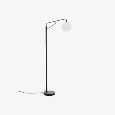 Kave Home Eilo floor lamp in black metal with frosted glass globe UK Adaptor