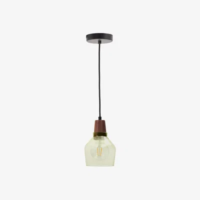 Kave Home Silex green glass and walnut ceiling lamp, Ø 13 cm