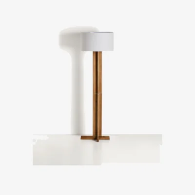 Kave Home Floor lamp in rubber wood with clear finish and ivory-coloured cotton lamp shade with UK adaptor