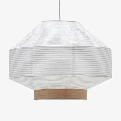Kave Home Hila ceiling lamp screen in white paper with natural wood veneer Ø 55 cm